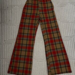 Free People Red and Tan Plaid Wide Leg Pants